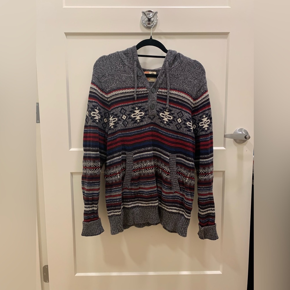 Ruff Hewn Men’s Hoodie Henley 100% Cotton Sweater Colorful Geometric Size Small